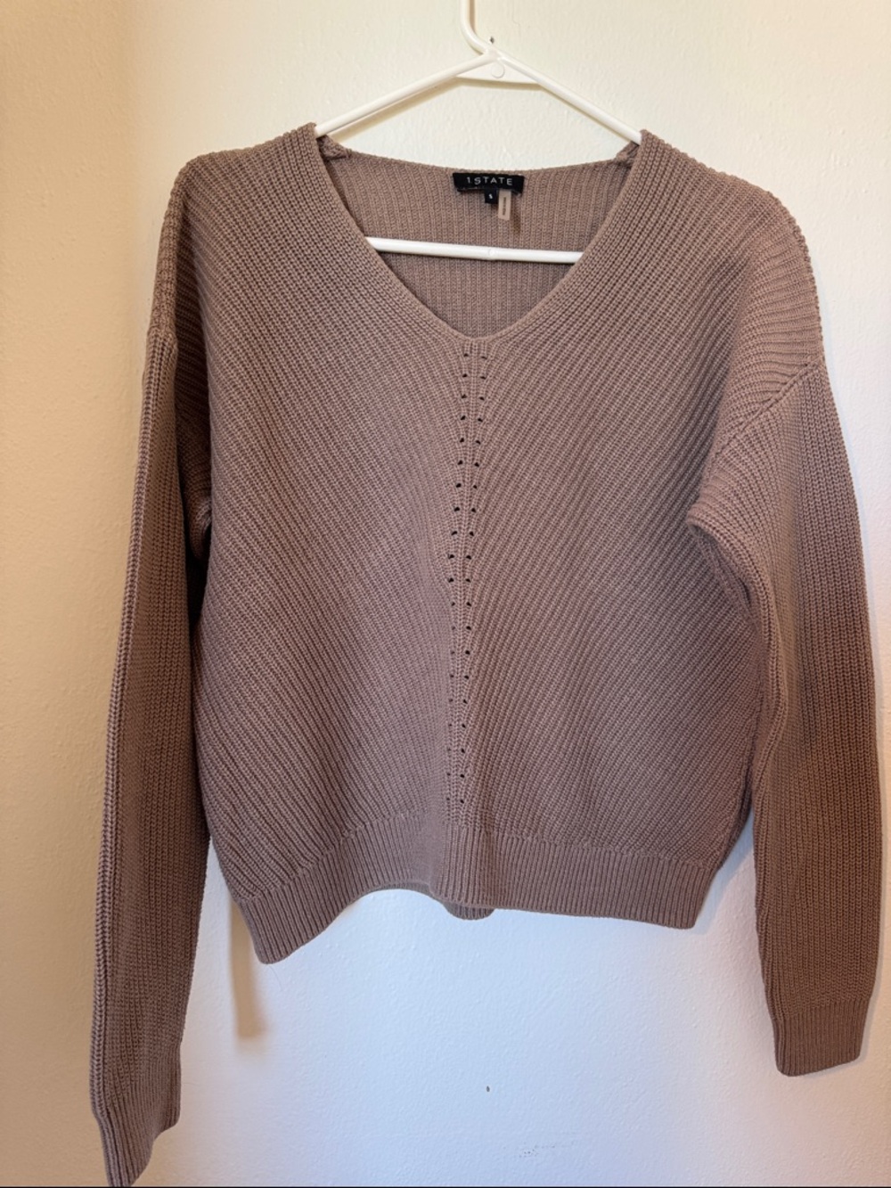 1. State Brown V-Neck Knit Sweater